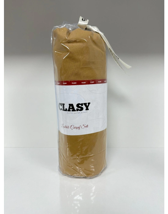 Clasy Ranforce Lastikli Çarşaf Seti Tek Kişilik Düz Hardal