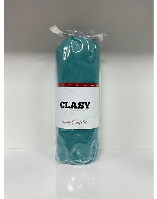 Clasy Ranforce Lastikli Çarşaf Seti Tek Kişilik Düz Su Yeşili
