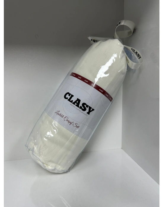 Clasy Ranforce Lastikli Çarşaf Seti Tek Kişilik Fitilli Çizgili Beyaz