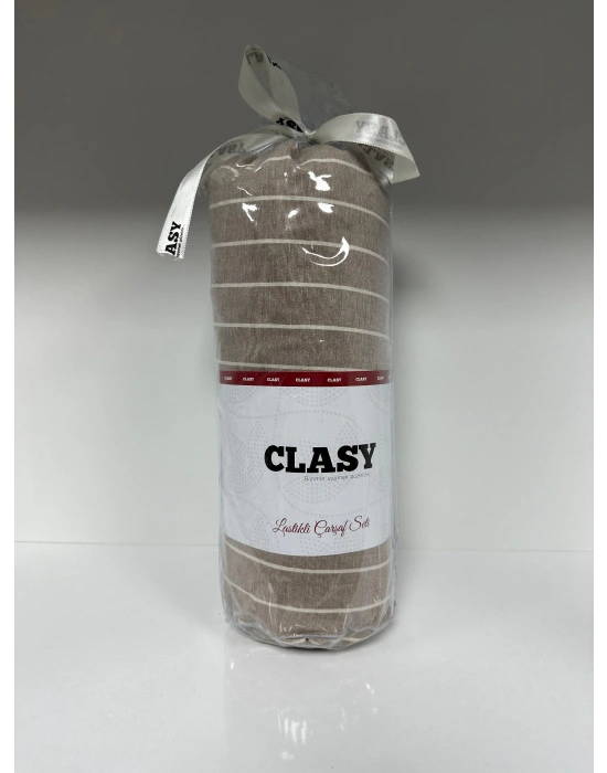 Clasy Ranforce Lastikli Çarşaf Seti Tek Kişilik Kahve-Beyaz Çizgili