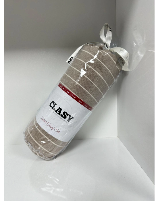 Clasy Ranforce Lastikli Çarşaf Seti Tek Kişilik Kahve-Beyaz Çizgili