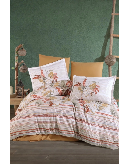 Clasy Ranforce Nevresim Takımı Çift Kişilik Oliva V1 Hardal