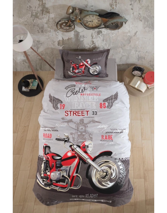 Clasy Ranforce Nevresim Takımı Tek Kişilik Street King V1 Gri