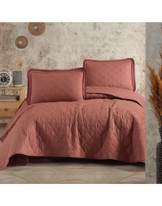 Clasy Ranforce Yatak Örtüsü Çift Kişilik Tafana V5 Kiremit