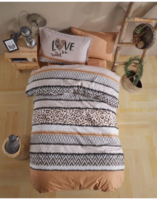 Clasy Ranforce Yatak Örtüsü Tek Kişilik Afro V1 Somon