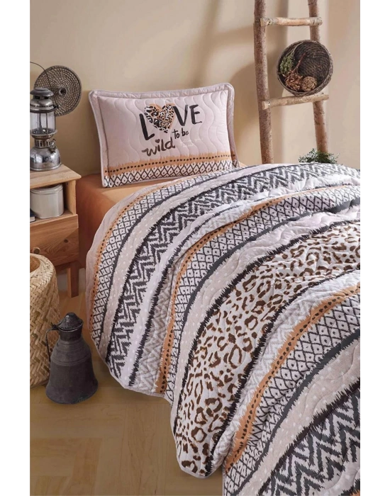 Clasy Ranforce Yatak Örtüsü Tek Kişilik Afro V1 Somon