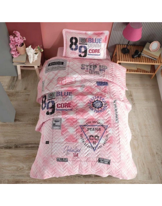 Clasy Ranforce Yatak Örtüsü Tek Kişilik Denim V1 Pembe