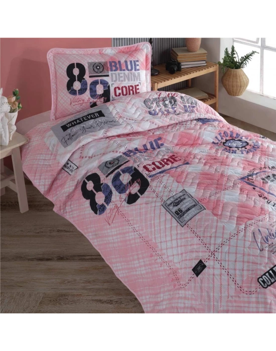 Clasy Ranforce Yatak Örtüsü Tek Kişilik Denim V1 Pembe