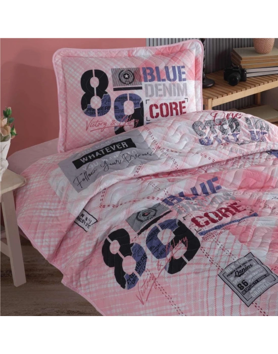 Clasy Ranforce Yatak Örtüsü Tek Kişilik Denim V1 Pembe