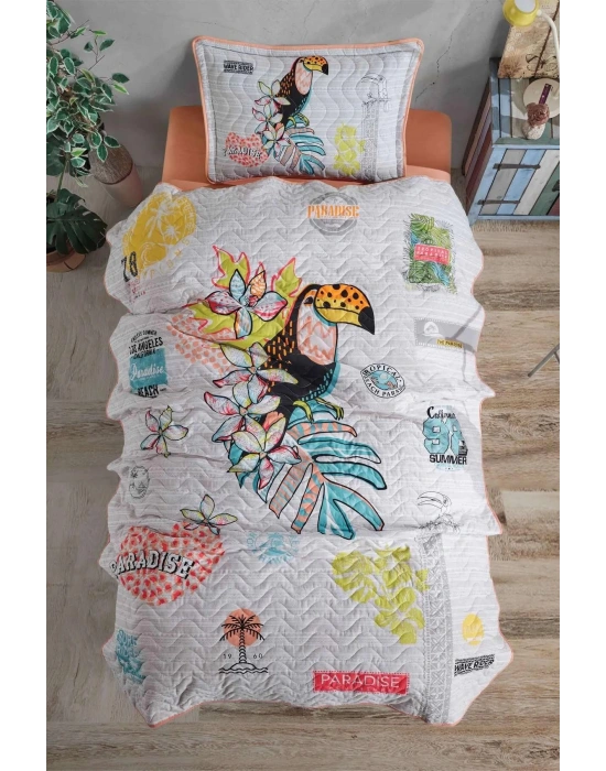 Clasy Ranforce Yatak Örtüsü Tek Kişilik Paradise V1 Somon