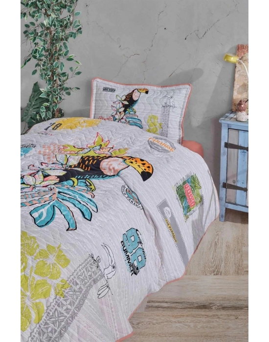 Clasy Ranforce Yatak Örtüsü Tek Kişilik Paradise V1 Somon