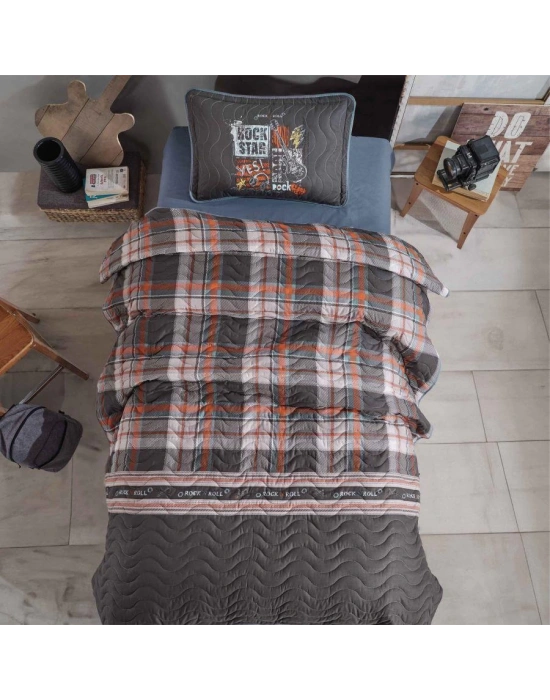 Clasy Ranforce Yatak Örtüsü Tek Kişilik Rock İn Roll V1 Gri