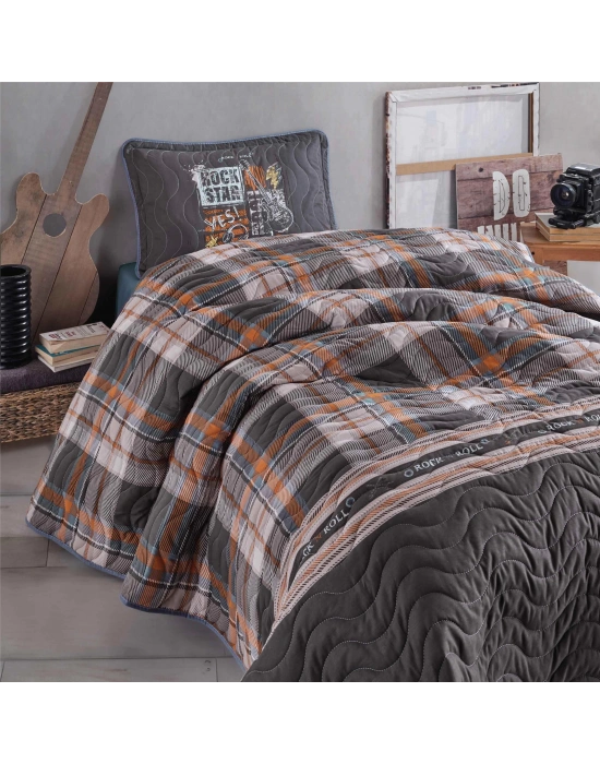 Clasy Ranforce Yatak Örtüsü Tek Kişilik Rock İn Roll V1 Gri