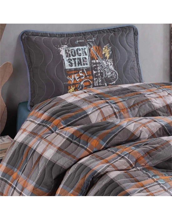 Clasy Ranforce Yatak Örtüsü Tek Kişilik Rock İn Roll V1 Gri
