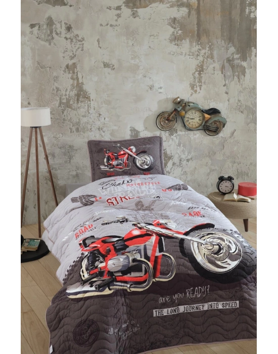 Clasy Ranforce Yatak Örtüsü Tek Kişilik Street King V1 Gri