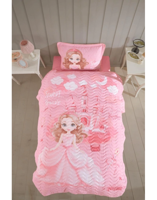 Clasy Ranforce Yatak Örtüsü Tek Kişilik Sweet Princess V1 Pudra