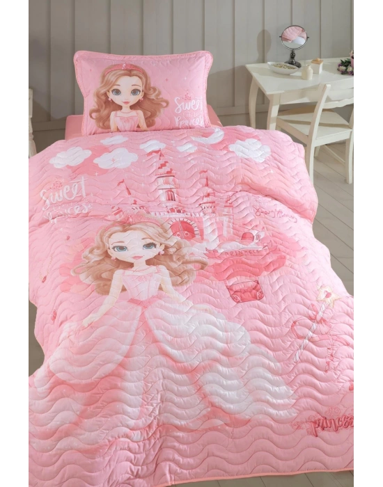 Clasy Ranforce Yatak Örtüsü Tek Kişilik Sweet Princess V1 Pudra