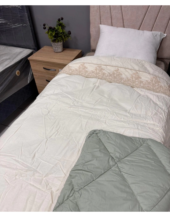 Clasy Saten %100 Pamuk Ranforce Tek kişilik Yorgan Osela V2 Krem