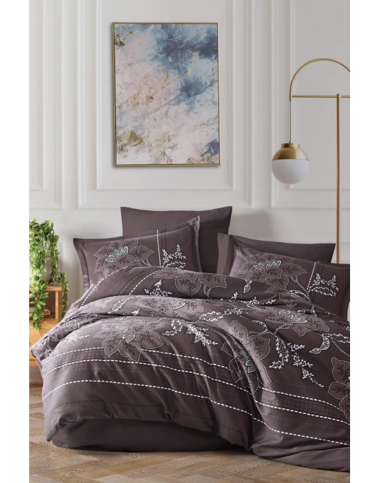 Clasy Saten Nevresim Takımı Çift Kişilik Moyo V1 Kahve