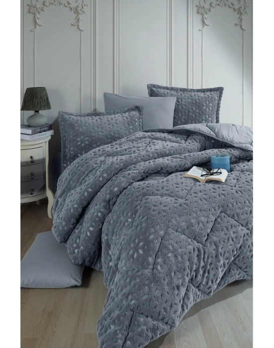 Clasy Wellsoft Jakarlı Çift Kişilik Uyku Seti Babil V4 Gri