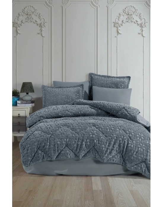 Clasy Wellsoft Jakarlı Çift Kişilik Uyku Seti Babil V4 Gri