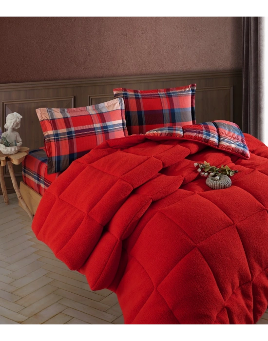 Clasy Wellsoft Yorgan Seti Çift Kişilik Life İs V3 Kırmızı