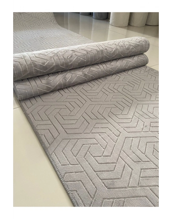 Filizon Armoni Kaymaz Taban Kesme Halı Yolluk Mutfak Halısı Gri