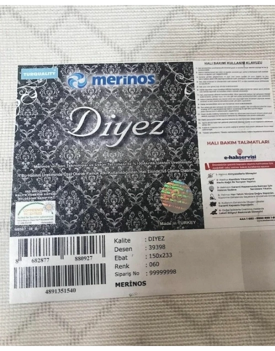 Merinos Halı 200x290 Diyez Koleksiyonu 39398-060