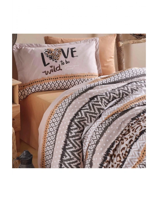 Ranforce 100% Pamuk Çift Kişilik Nevresim Takımı Afro V1 Somon