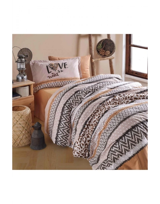 Ranforce 100% Pamuk Çift Kişilik Nevresim Takımı Afro V1 Somon