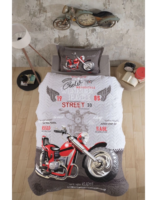 Ranforce %100 Pamuk Tek Kişilik Dört Mevsim Set Street King V1 Gri