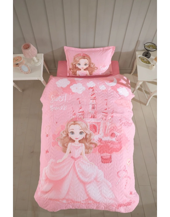 Ranforce %100 Pamuk Tek Kişilik Dört Mevsim Set Sweet Princess V1 Pudra