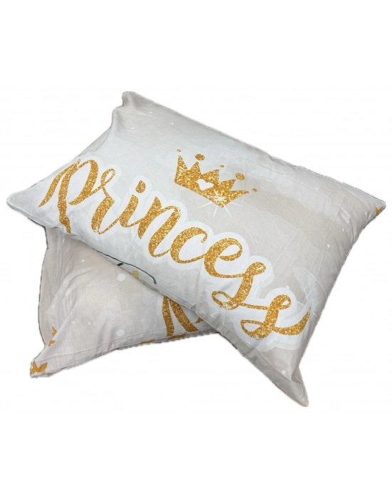 Ranforce 2 Adet Yastık Kılıfı Çocuk Desenli Princess Bej