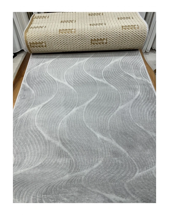 Rölyef Orla Gri Kaymaz Taban Kesme Halı Yolluk Fenomen Carpet