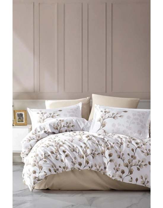 Saten Nevresim Takımı Çift Kişilik Puha V1 Bej