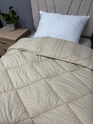 %100 Pamuk Saten Çift kişilik Yorgan Çift Taraflı Unita V1 Çizgili Düz Desenli Kapitoneli Sütl