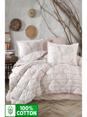Clasy Ranforce %100 Pamuk Çift Kişilik Yorgan Seti Betina V1 Taş Rengi
