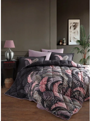 Clasy Ranforce %100 Pamuk Çift Kişilik Yorgan Seti Hena V1 Antrasit