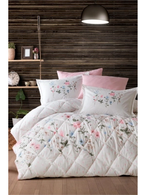 Clasy Ranforce %100 Pamuk Çift Kişilik Yorgan Seti Palitra V1 Pudra