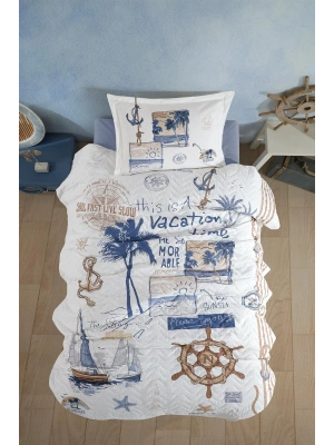 Ranforce %100 Pamuk Tek Kişilik Dört Mevsim Set Hawaii Mavi