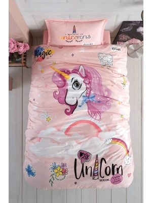 Ranforce %100 Pamuk Tek Kişilik Nevresim Takımı Pink Dreams V1 Pudra