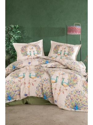 Clasy Ranforce %100 Pamuk Çift Kişilik Dört Mevsim Set Pavone V1 Yeşil