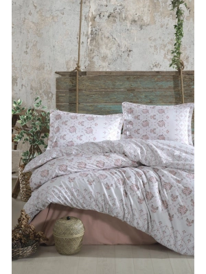 Clasy Ranforce %100 Pamuk Çift Kişilik Nevresim Takımı Krista V1 Pudra