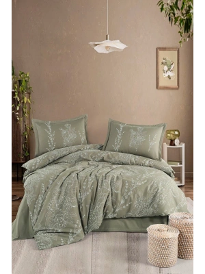 Clasy Ranforce %100 Pamuk Çift Kişilik Nevresim Takımı Vinya V1 Yeşil