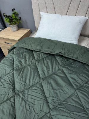 Clasy %100 Pamuk Saten Çift kişilik Yorgan Çift Taraflı Palmore V1 Desenli Koyu Yeşil Kapitoneli