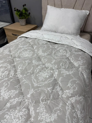 %100 Pamuk Ranforce Tek Kişilik Yorgan Çift Taraflı Sorti V1 Gri Desenli Kapitoneli