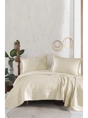 Clasy Ranforce %100 Pamuk Çift Kişilik Yatak Örtüsü Seti Avola V6 Ekru