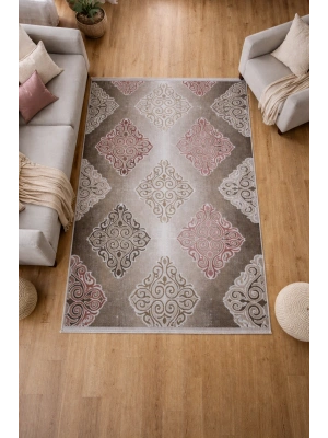 Padişah Halı Duru Serisi %100 Akrilik Desenli 120 X 205 Kahverengi Seri Sonu Halı