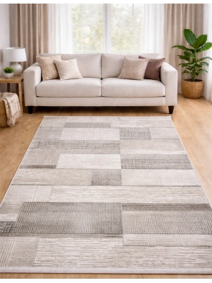 Merinos Still 77230-095 Özel Kesme Halı Krem-Gri