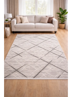Merinos Still 77229-095 Özel Kesme Halı Krem-Gri